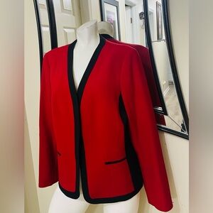 Evan Picone Red Blazer with Black Accents